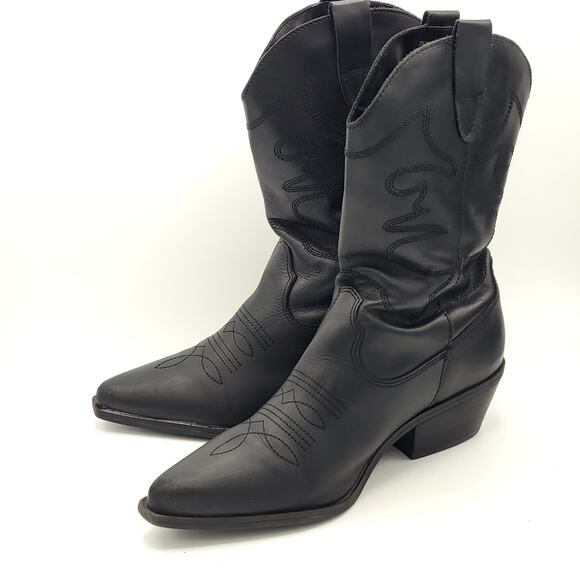 Steve Madden Ladies Western Boot Black Leather embroidered women's Size 10 - Picture 4 of 9